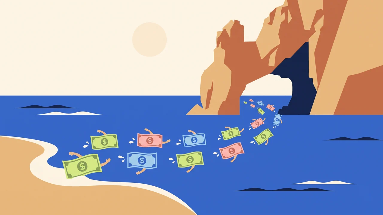 Billetes de pesos nadan desde la playa hacia El Arco de Cabo San Lucas y pasan por debajo